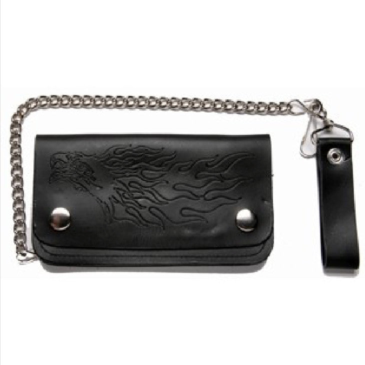 Classic Biker Leather — Black Leather Bifold Wallet with Eagle
