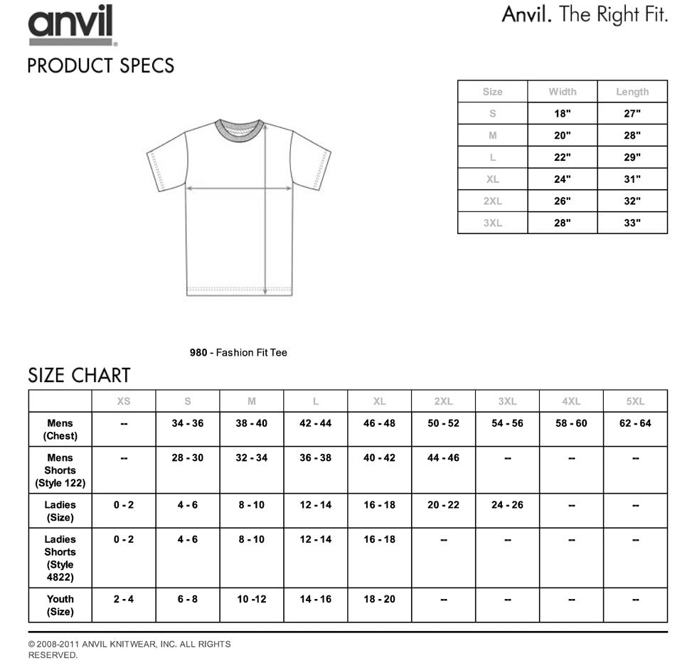 Anvil Tank Top Size Chart