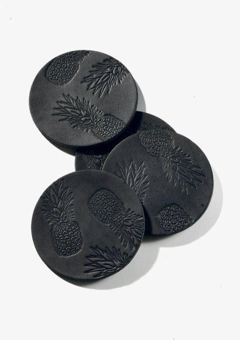Pineapple Coasters - Black Leather