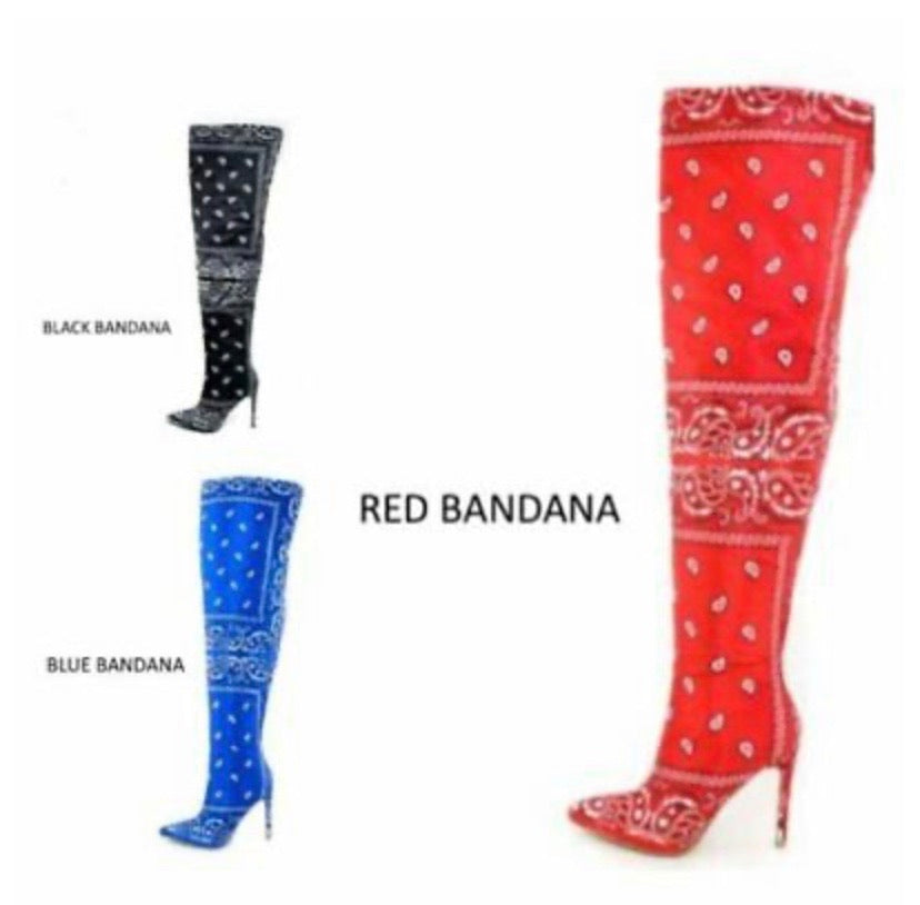 red bandana thigh high boots