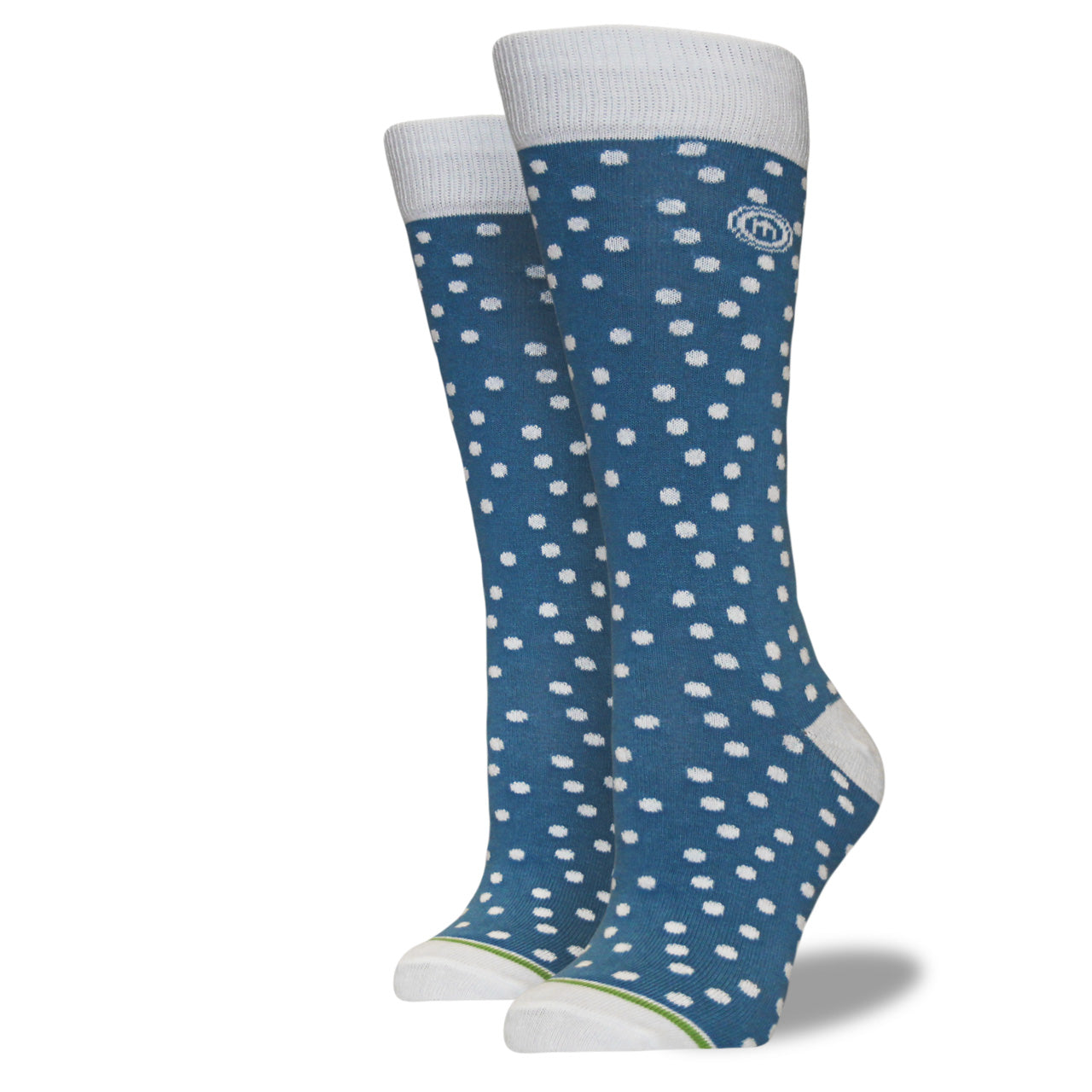 Women's Light Blue and White Polkadot Socks