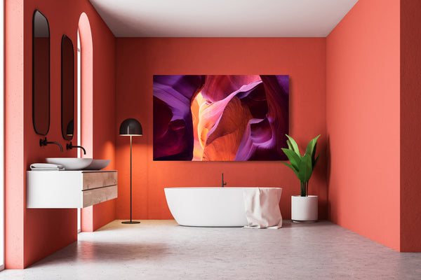 Fine art photograph of antelope canyon hanging in a bathroom