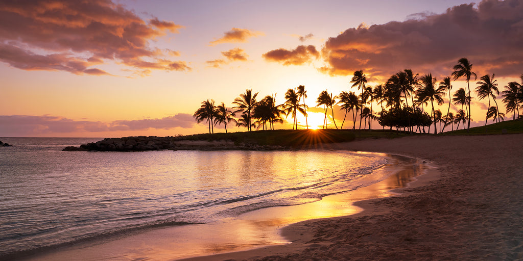 vibrant sunset over koolina cove in Oahu. 