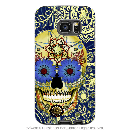 Blue Sugar Skull Samsung Galaxy S7 Edge Tough Case Tough Case Da Vinci Case Artistic Iphone Cases And More By Artist Christopher Beikmann