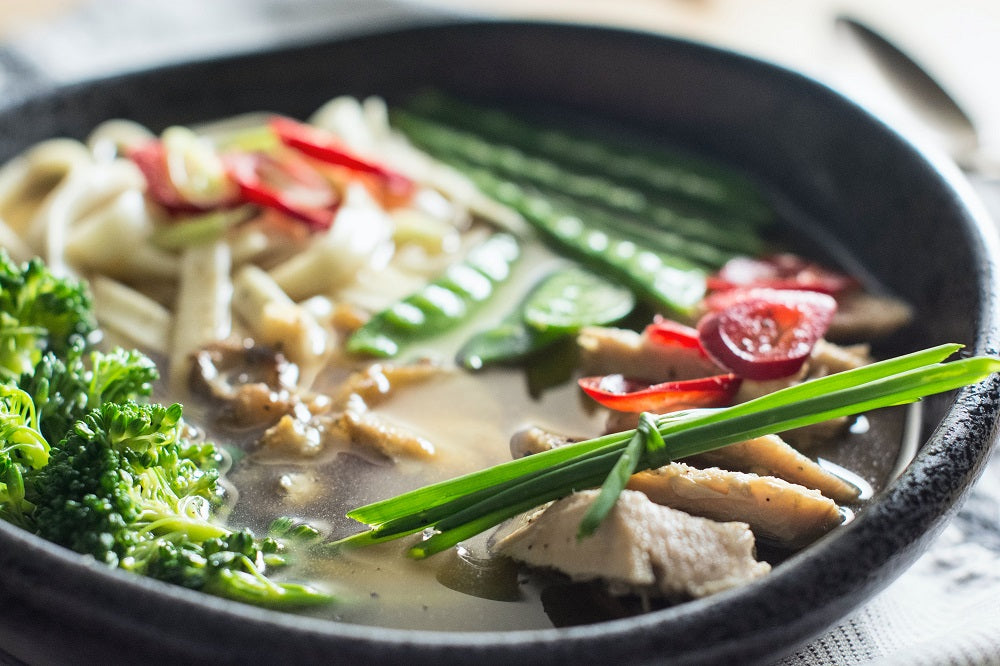 Closeup of a delicious stir-fry in a pan.