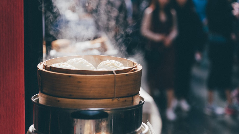 Street food being steamed.