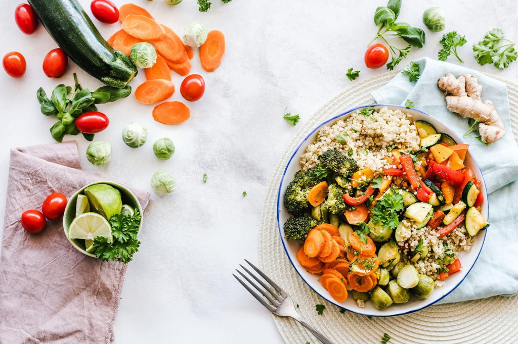 Plate of healthy food on a table