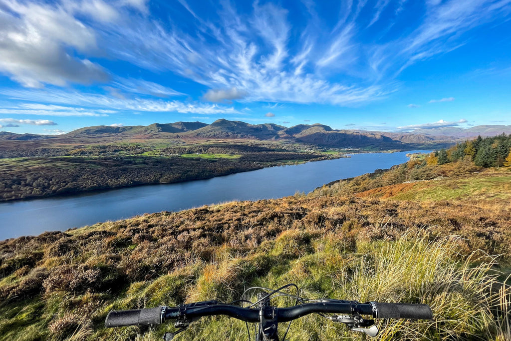 Stunning views across Coniston Water from a MTB riders perspective on the fell side trails of Parkamoor