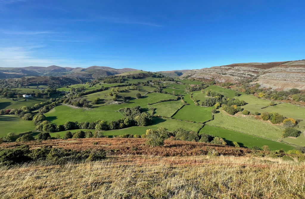 Moorland scenery above Llangollen in North Wales on a sunny day