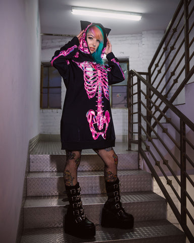 Rosy Skeleton Oversized Hoodie with Ears