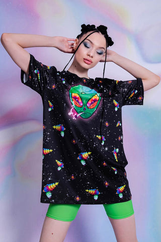 weed alien oversized graphic tee dress