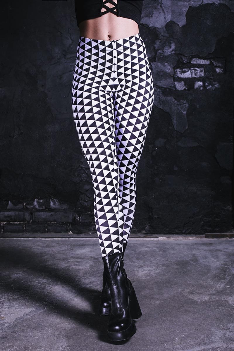 Printed Leggings High Waisted Black and White Color with Checkered