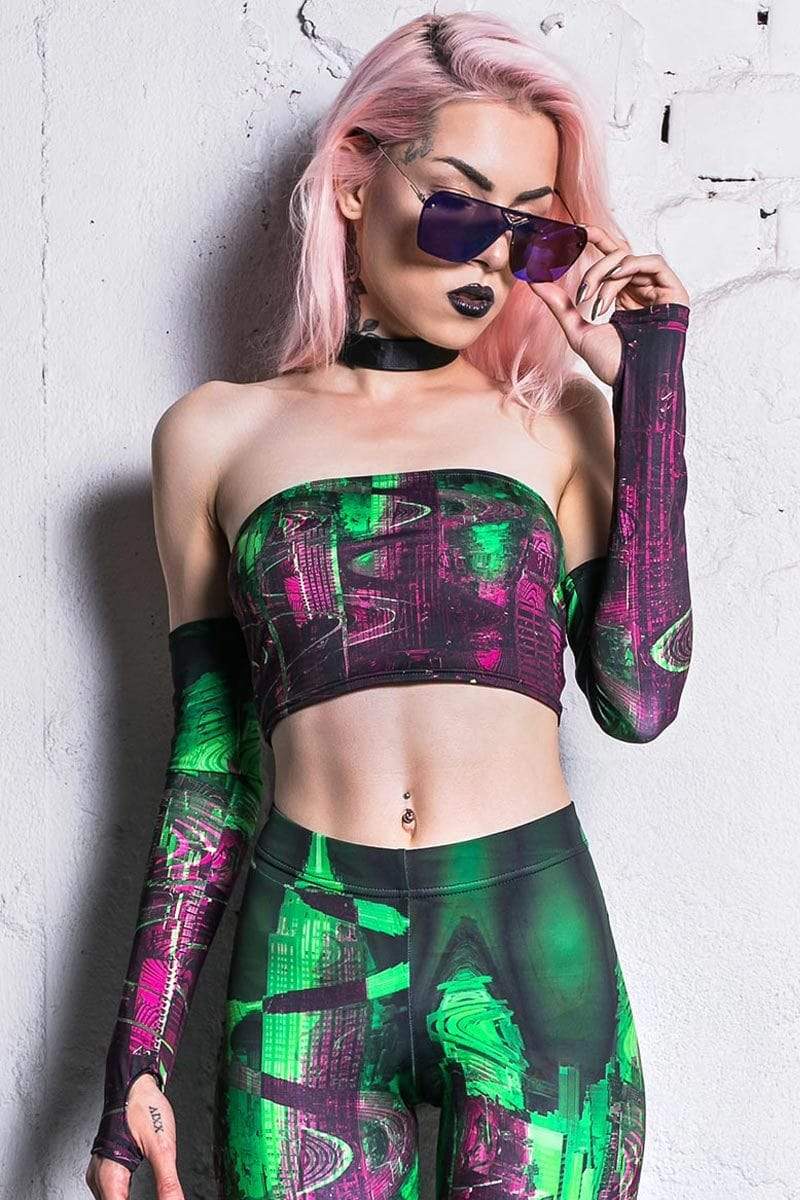Schminke 🍒 hologram spandex boob-tube bra crop top rave dance wear  festival UV