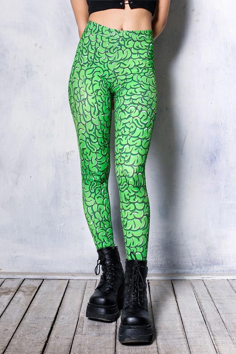 Green Alien Heads Printed Leggings for Everyday Use