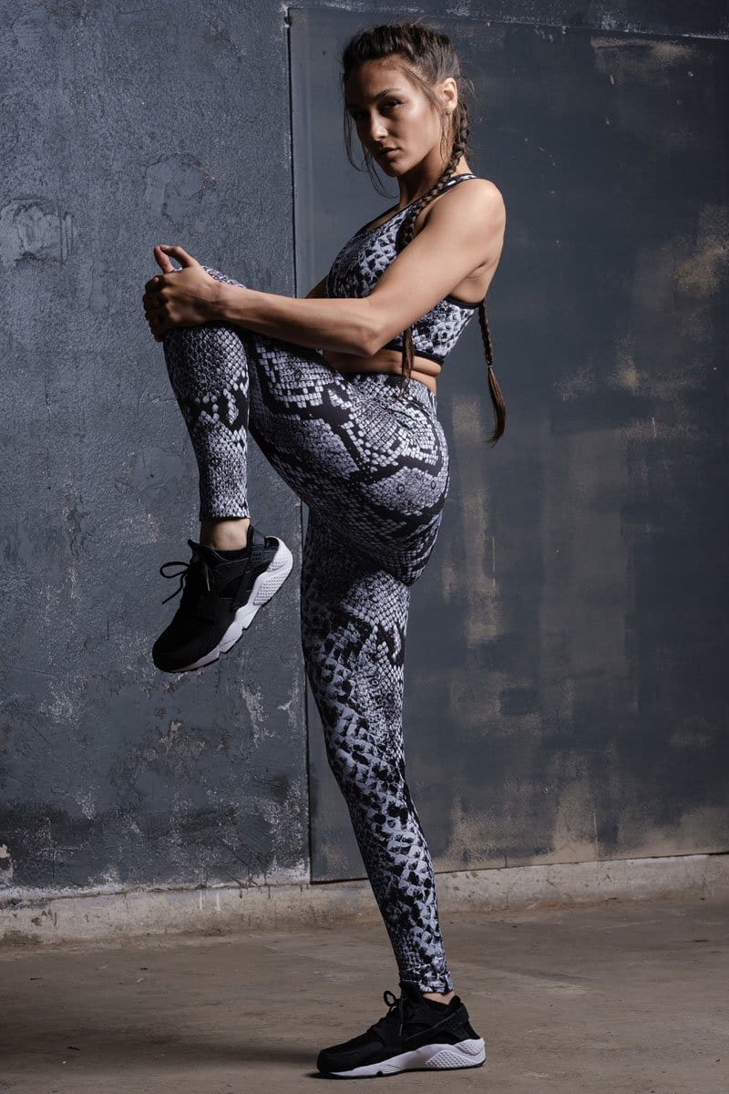 Grey Snakeskin Printed Sports Bra for Yoga