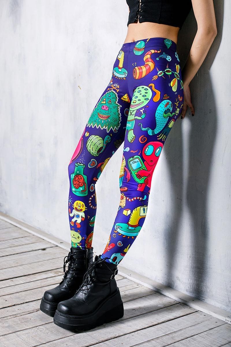 Cartoon Womens Leggings, Stickerbomb Stretch Pants, Anime Leggings, Pl –  Reefmonkey