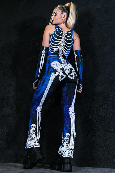 Moonlight Skeleton Bell Bottoms in Blue | Devil Walking