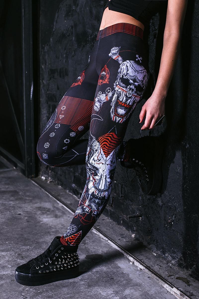 Black Printed Leggings Organic Cotton YOGA Pants Steampunk Goth Streetwear  Festival Wear OFFRANDES -  Canada