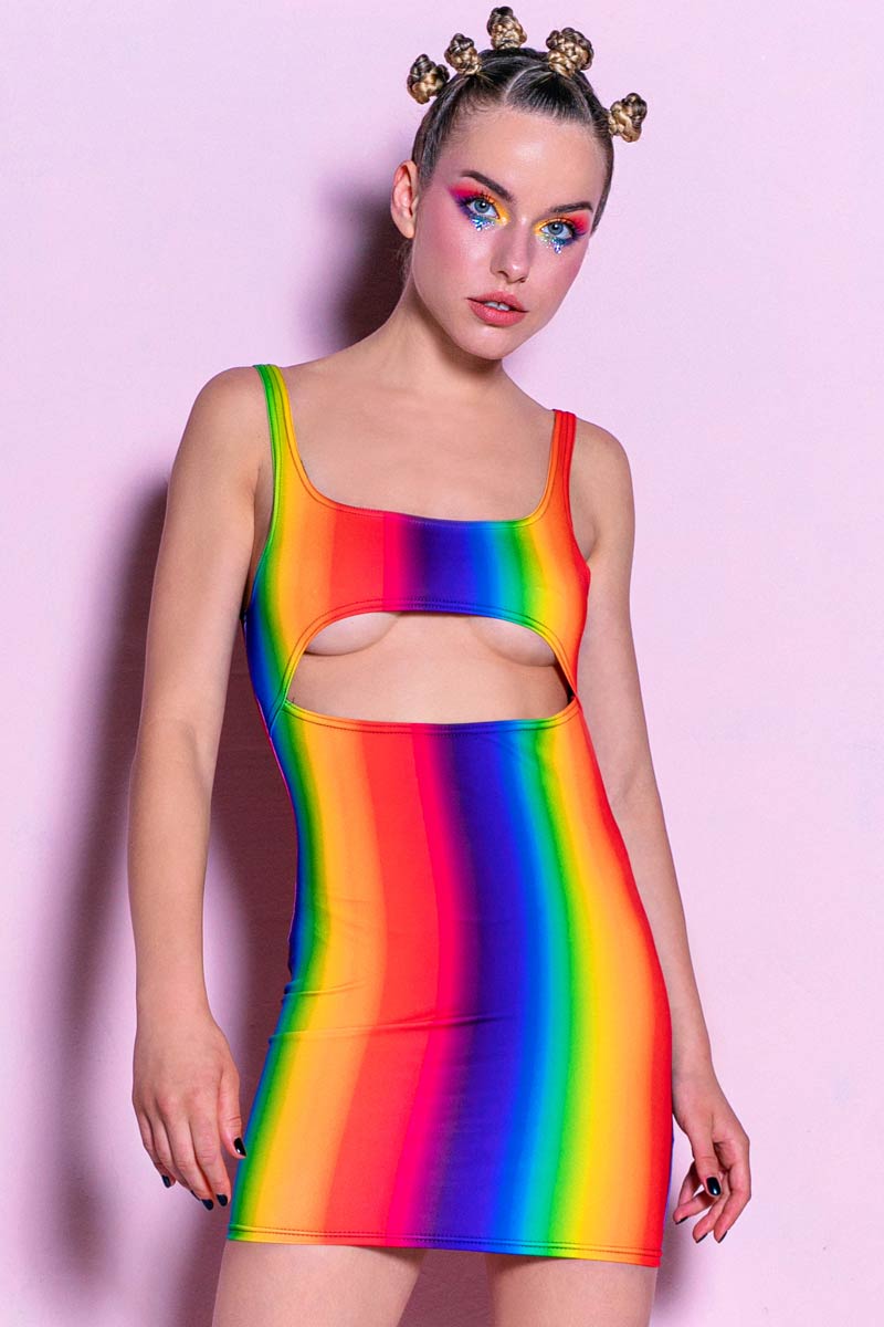 Rainbow Spectrum Cut Out Mini Dress for Pride | Devil Walking