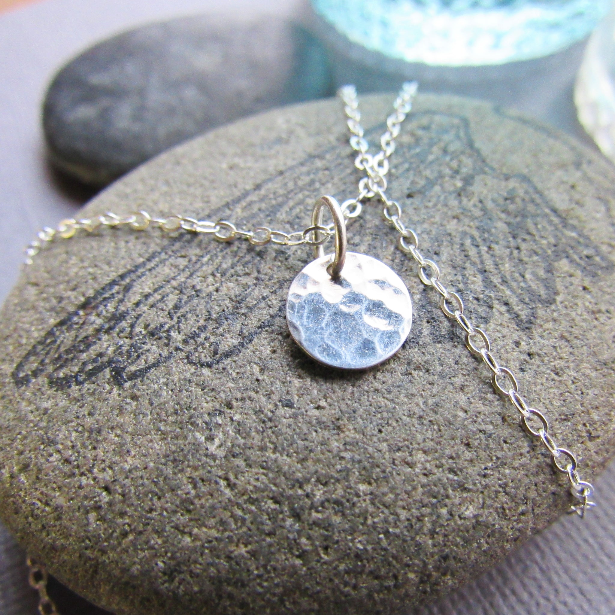 sterling silver hammered disc pendant