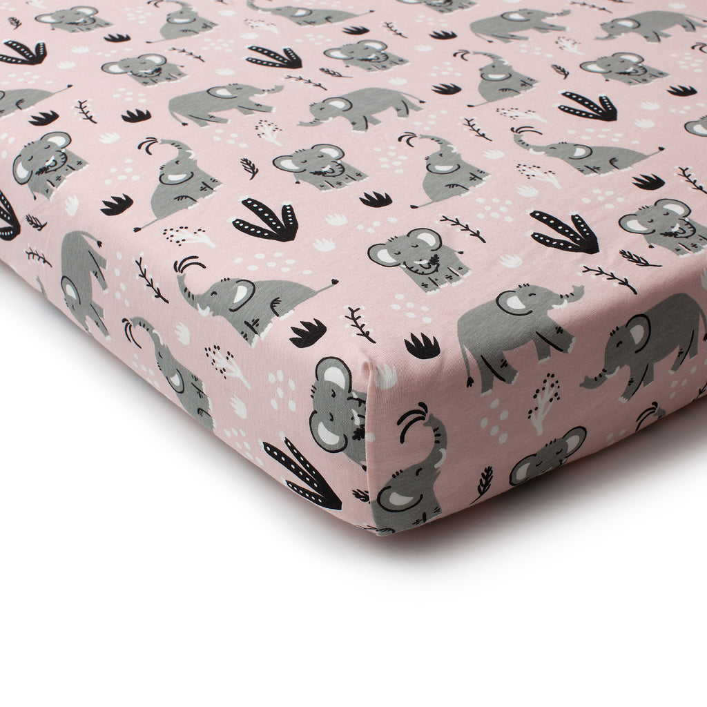 Fitted Crib Sheet Elephants Pink Winter Water Factory