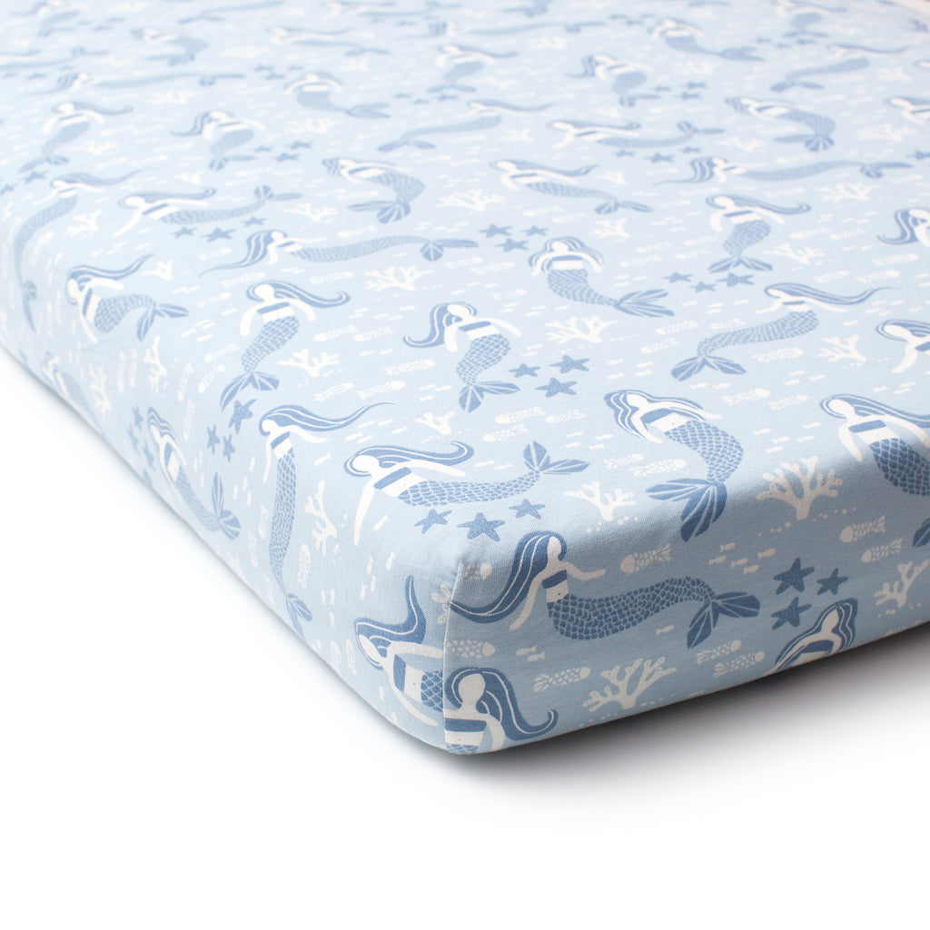 Fitted Crib Sheet Mermaids Blue Winter Water Factory