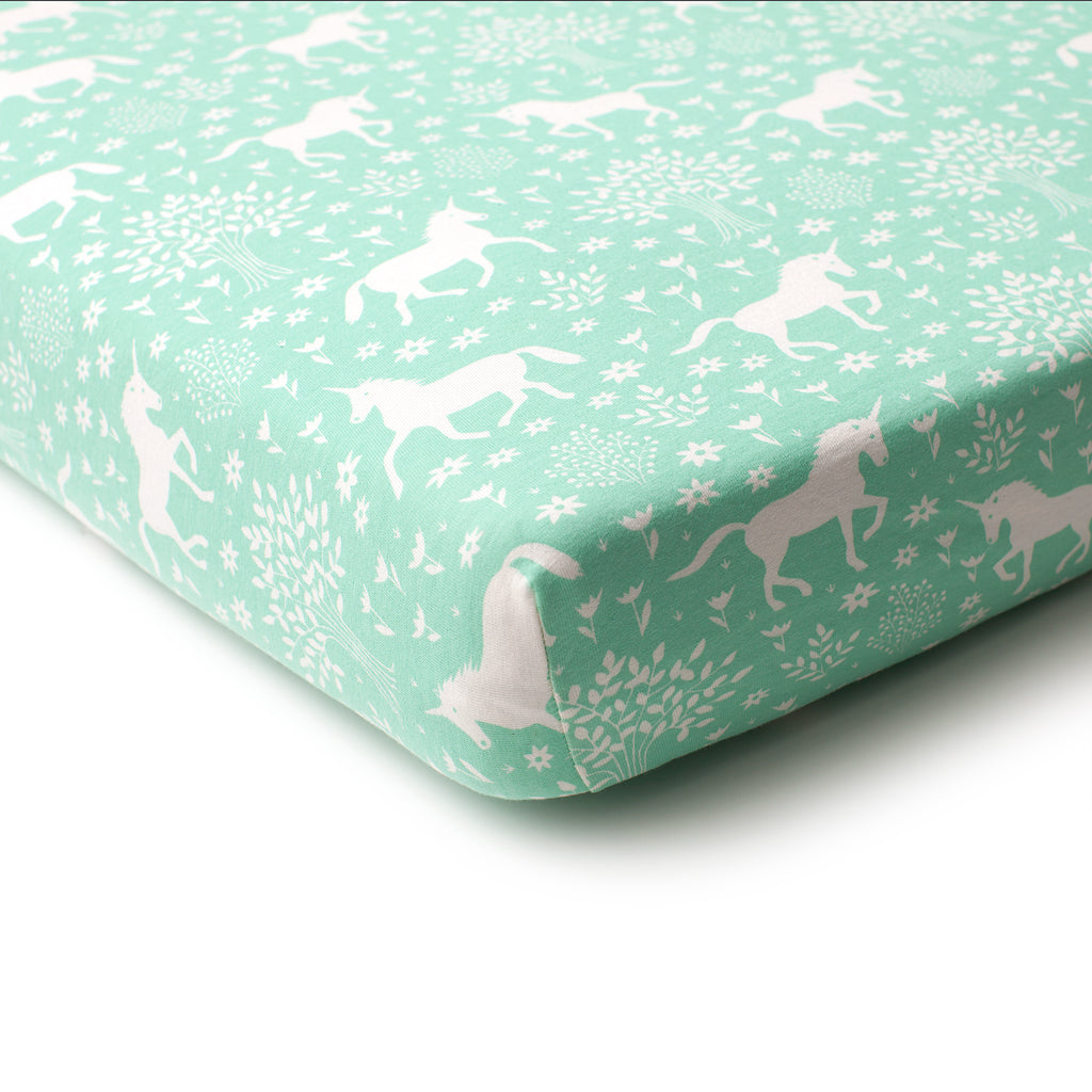 Fitted Crib Sheet Magical Forest Mint Winter Water Factory