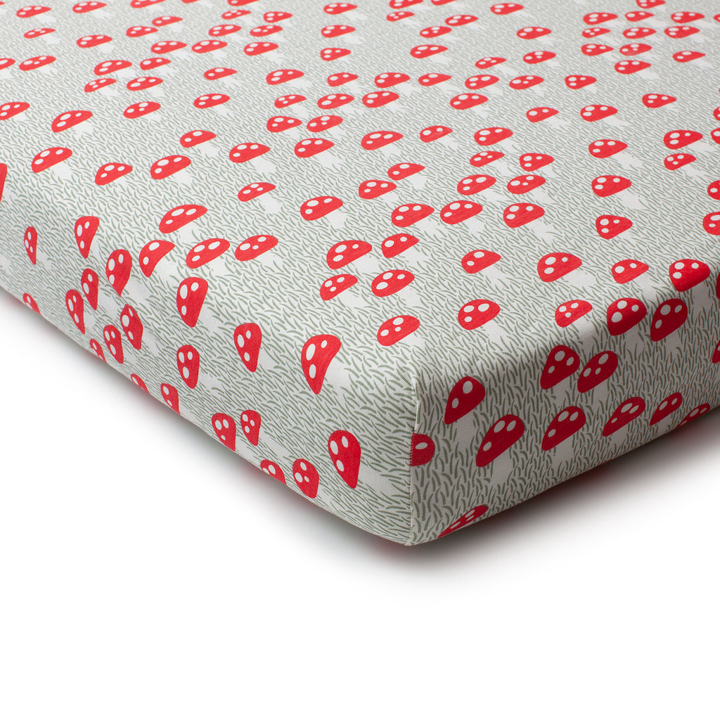 Fitted Crib Sheet Mushrooms Sage Winter Water Factory