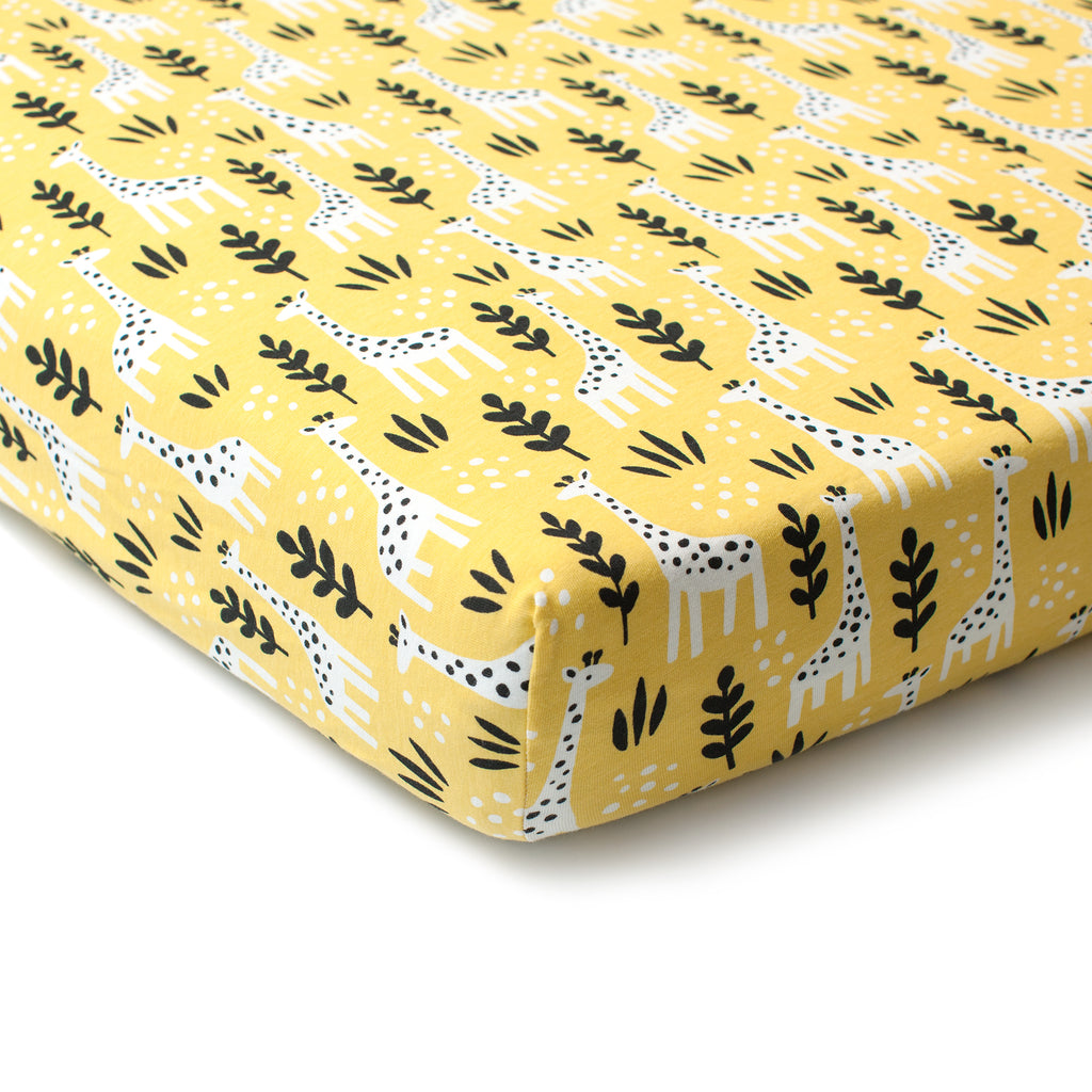 Fitted Crib Sheet Giraffes Yellow Winter Water Factory