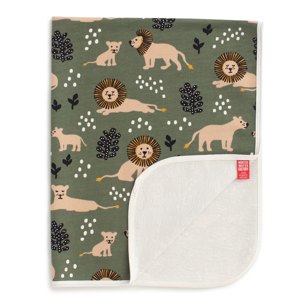 French Terry Blanket Lions Forest Green Winter Water Factory