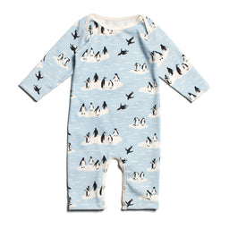 Long-Sleeve Romper - Penguins Winter Blue