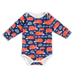 Long-Sleeve Snapsuit - Foxes & Hedgehogs Navy & Orange