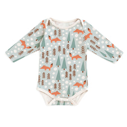 Long-Sleeve Snapsuit - Foxes Pale Blue