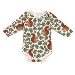 Long-Sleeve Snapsuit - Squirrels Forest Green