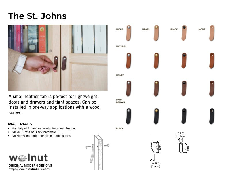 Leather Tab - The St Johns - Tiny Drawer Pull - Walnut