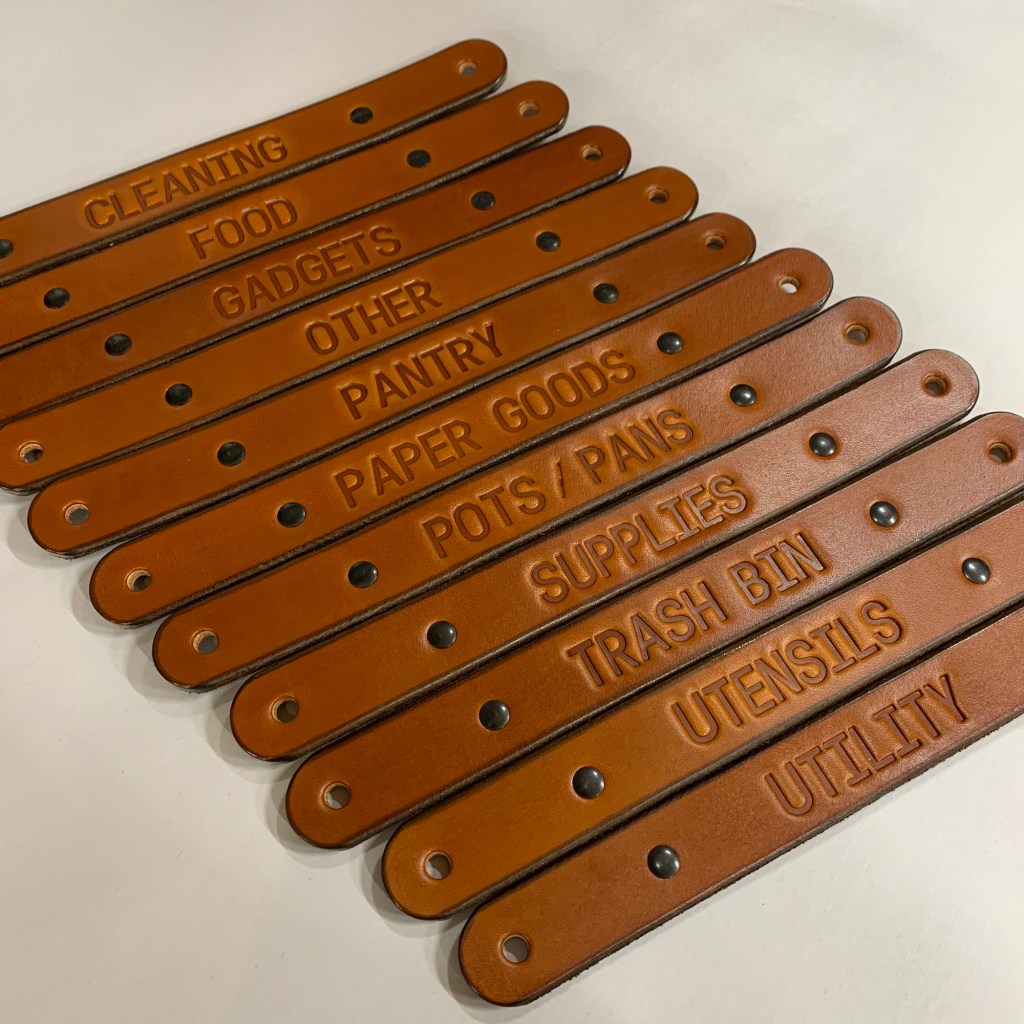 Labeled Leather Kitchen Handles for AirBnB Guests