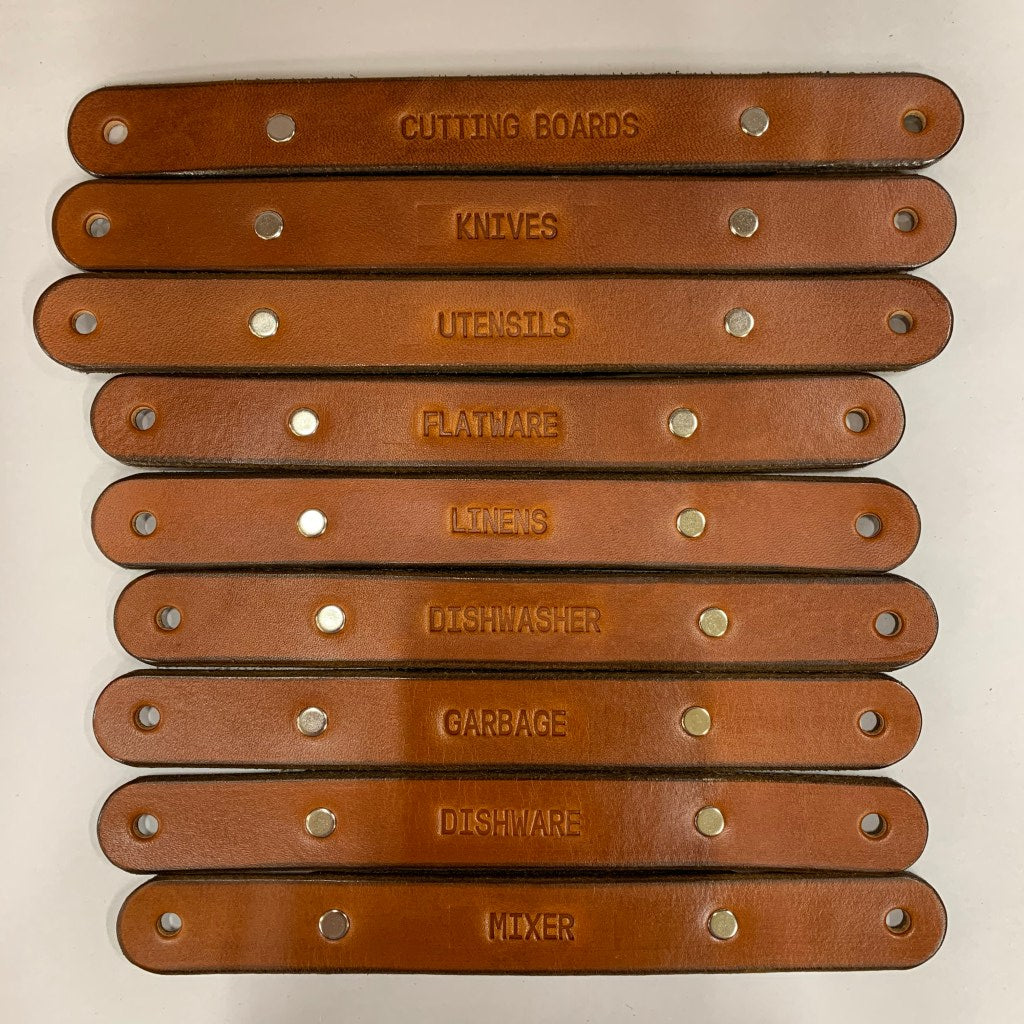 Labeled Kitchen Drawer Handles in Multiple Sizes for Organization