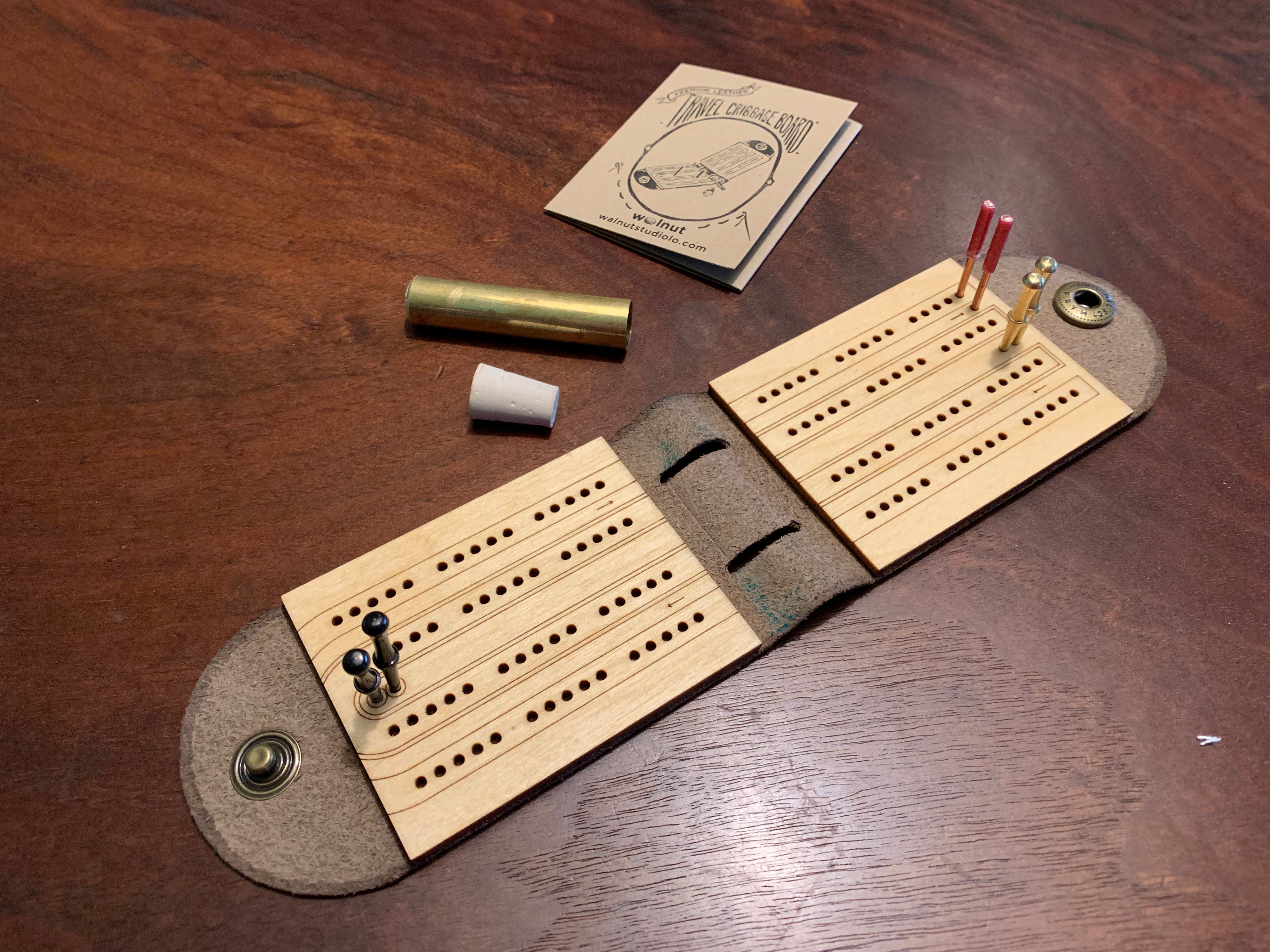 Travel Cribbage Board with 3 Players
