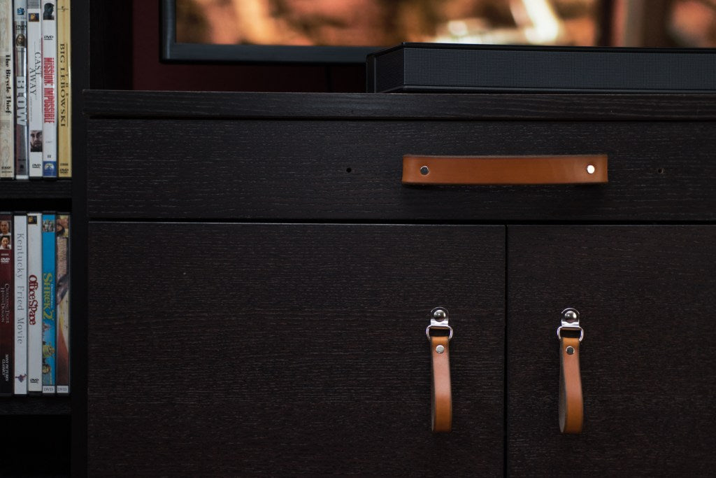 Black-Brown IKEA Sideboard Furniture with Honey Leather Handles