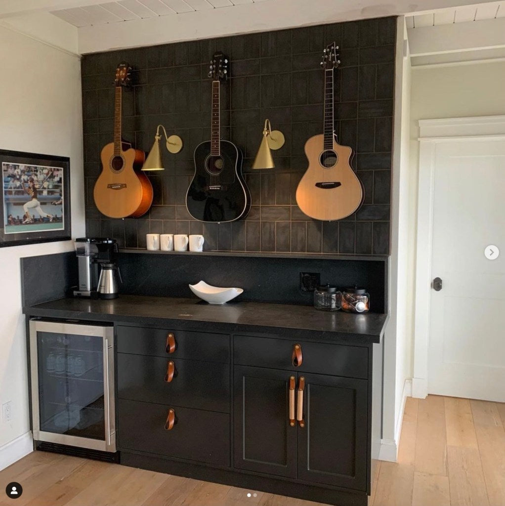 @suzannemariuccidesign guitar wet bar room with sellwood and fremont honey handles