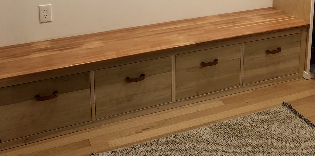 Warm Wood Entry Hall Drawers with Honey Tilikum Leather Handles