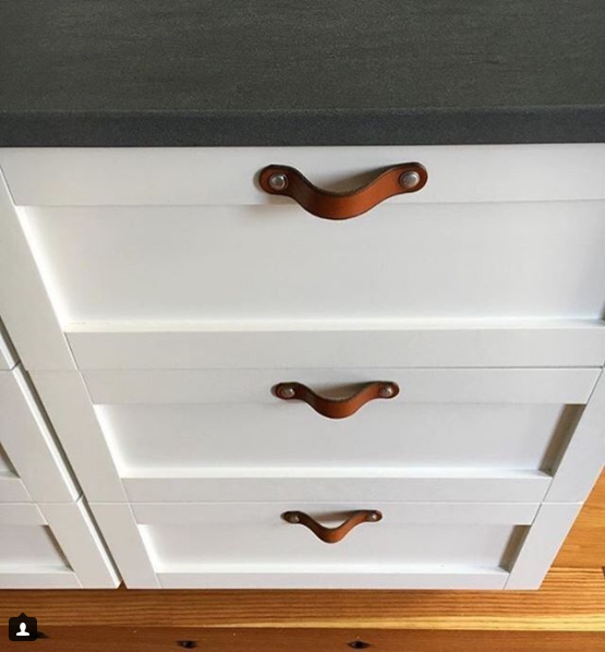 Hawthorne Small Honey Leather Handle on White Drawers