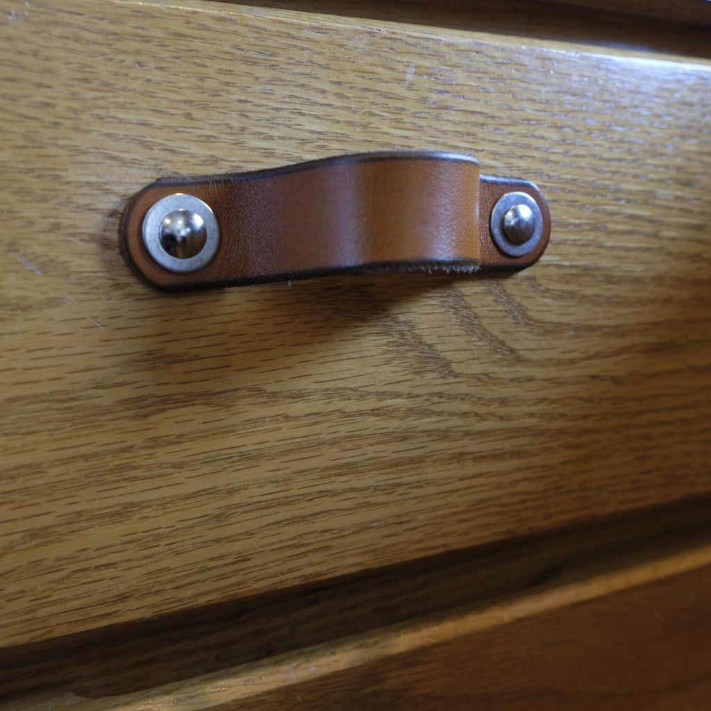 Honey Leather Handle Installed Flat with Narrow Center-to-Center Spacing