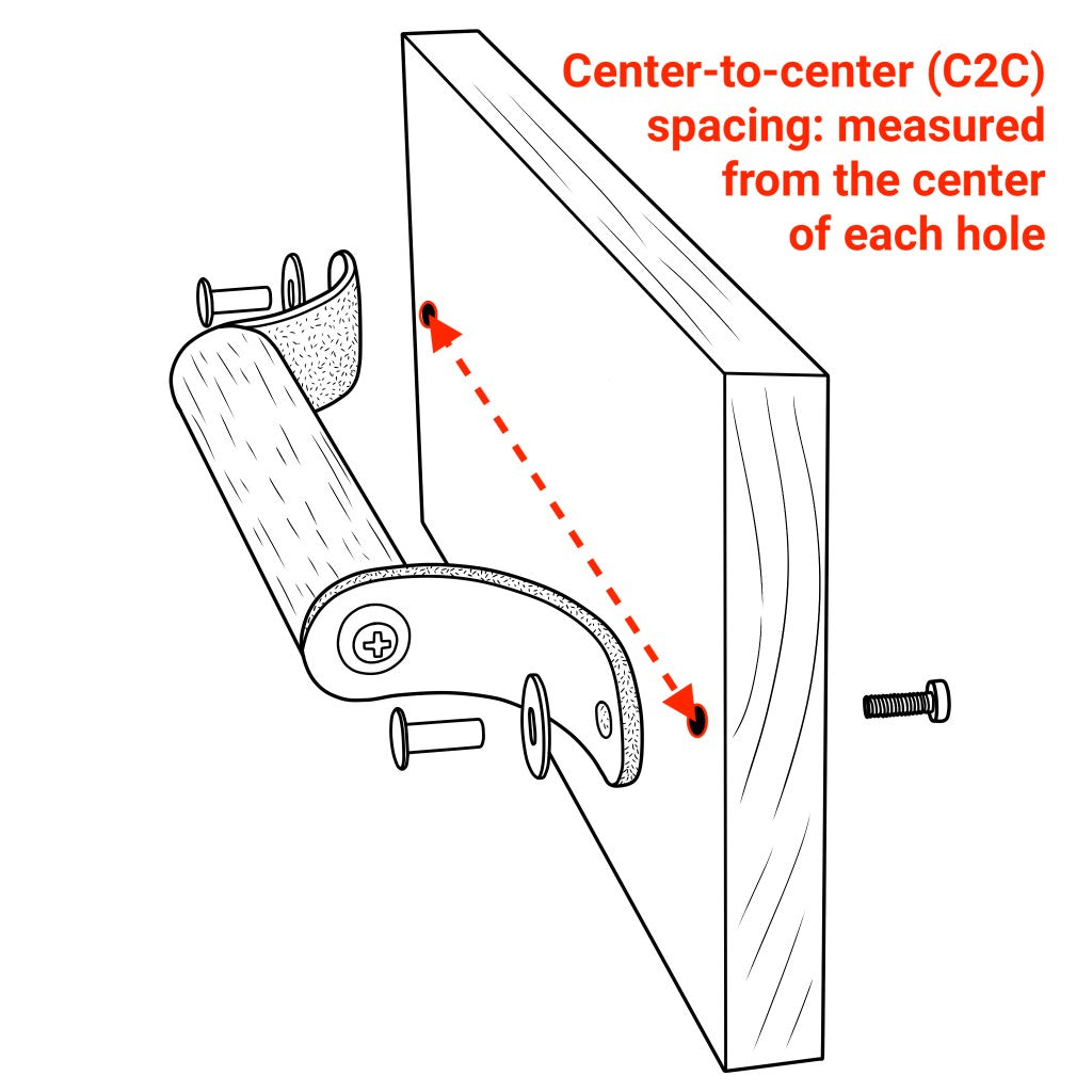 Illustration of Center-to-center (C2C) spacing: distance measured from the center of each hole