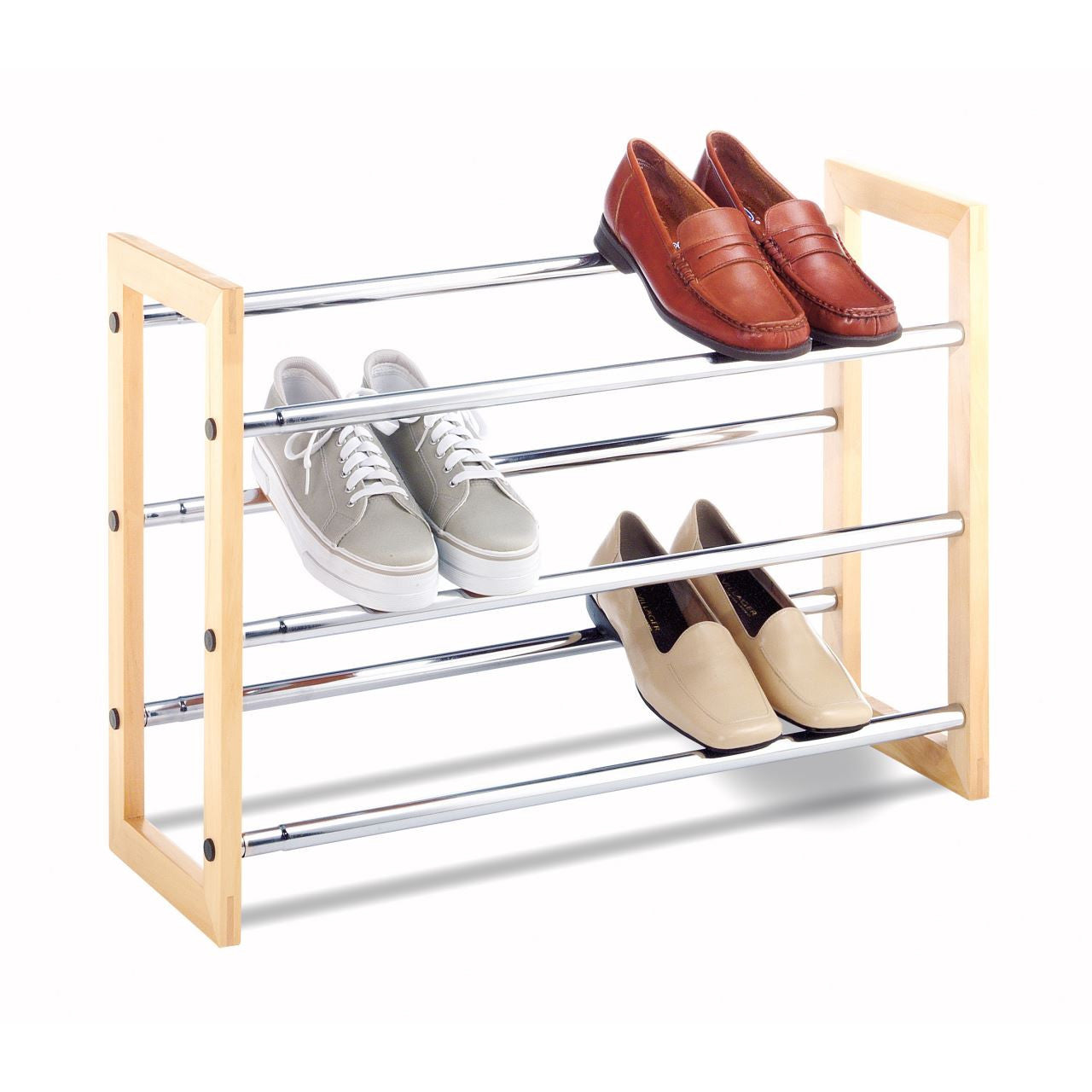 Whitmor Wooden Expandable Shoe Rack New Zealand 3 Buckets Full