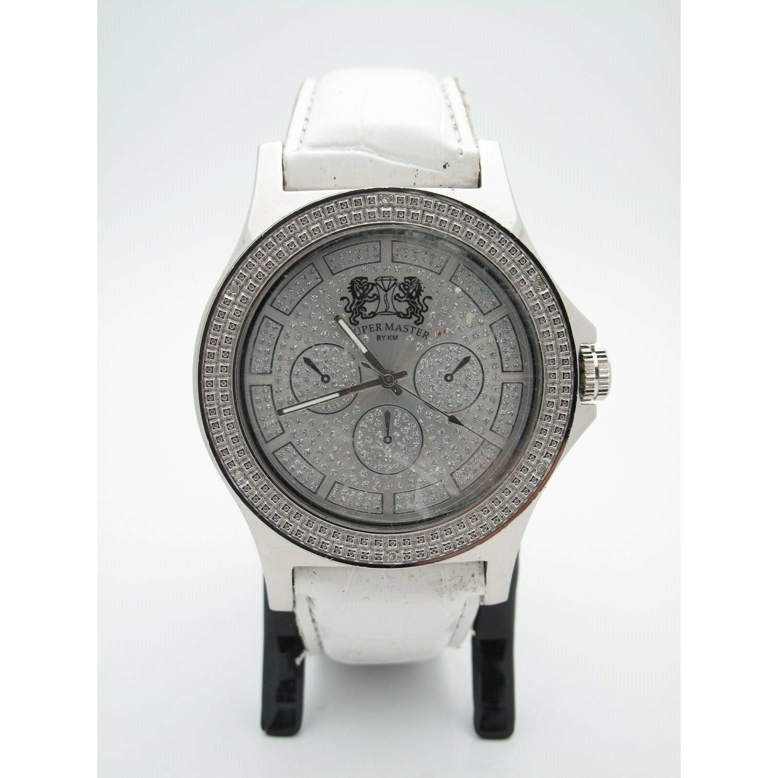 white band watch with diamonds