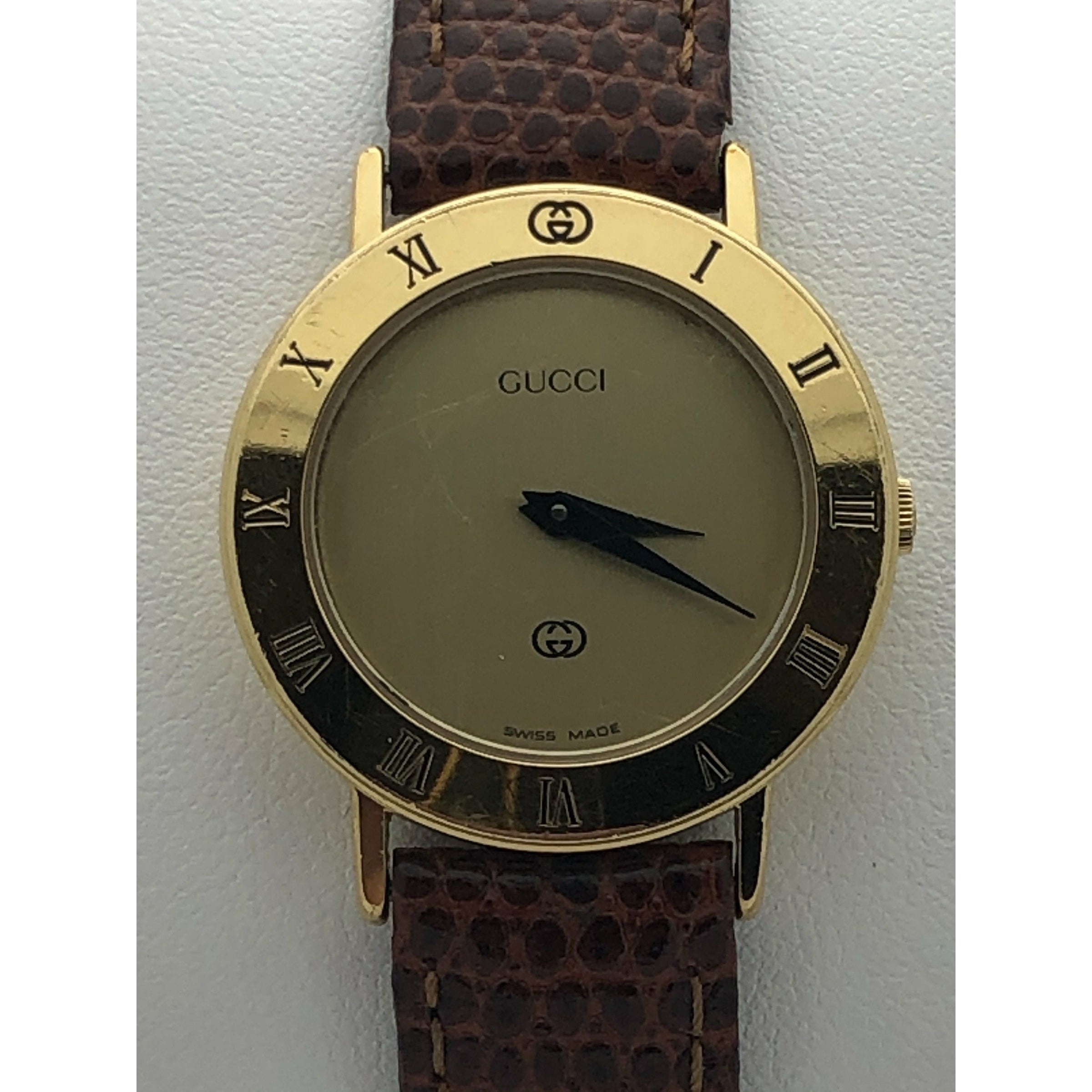 Gucci Ladies Gold Tone Dial Brown Leather Strap Watch 3000L – ELI ADAMS  JEWELERS