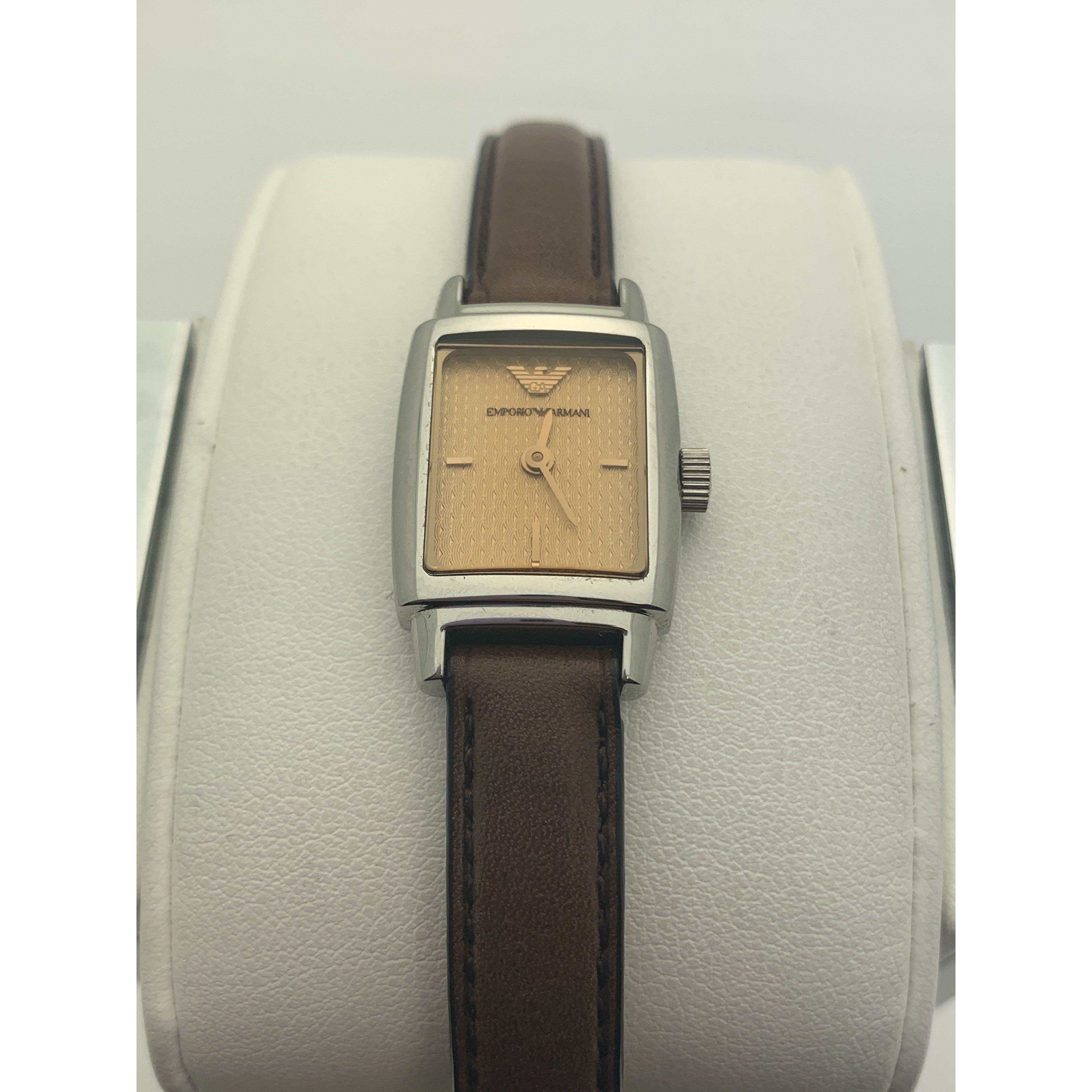 armani ladies watch brown leather strap