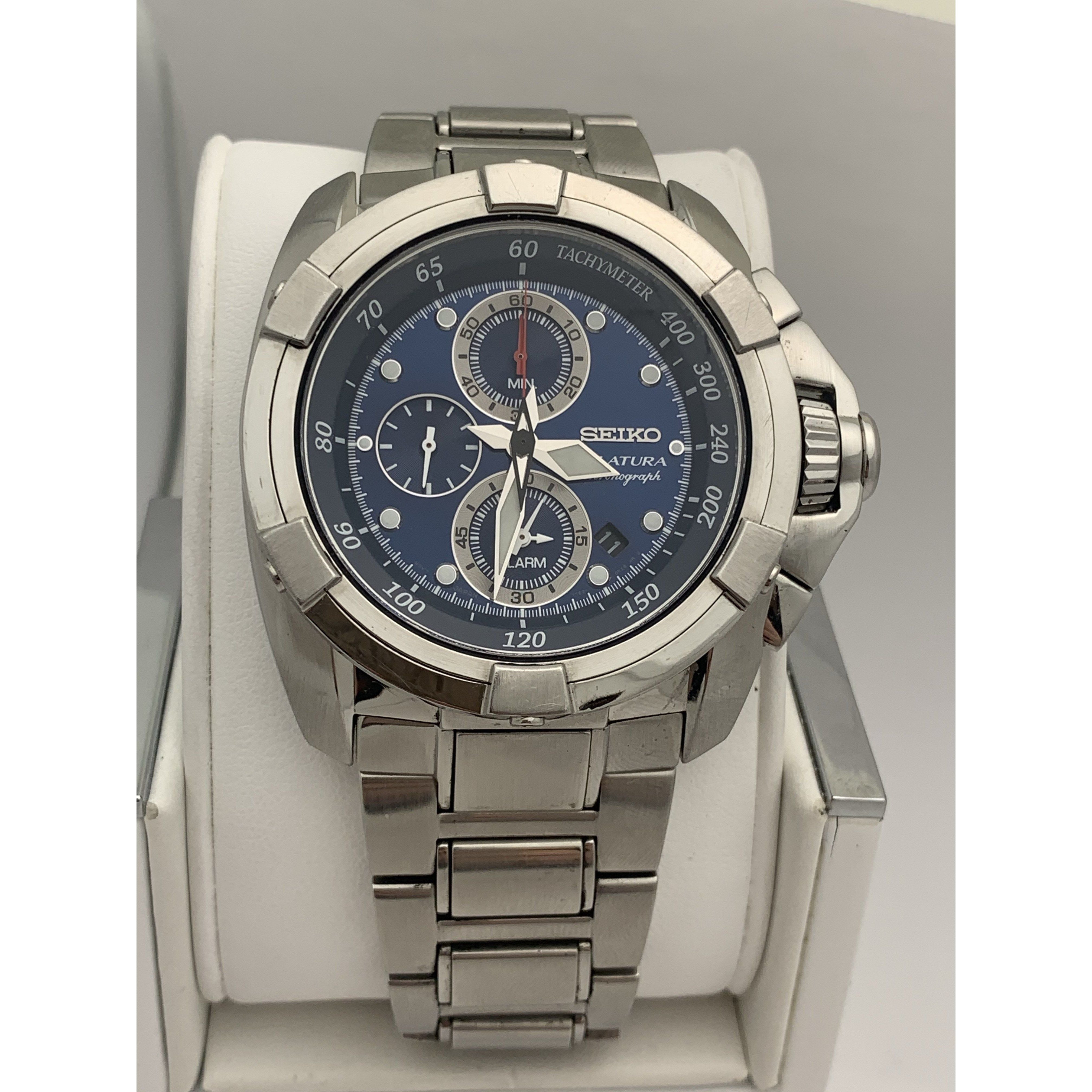 Seiko Velatura Men's Blue Dial Stainless Steel Chrono Watch SPC071 – ELI  ADAMS JEWELERS