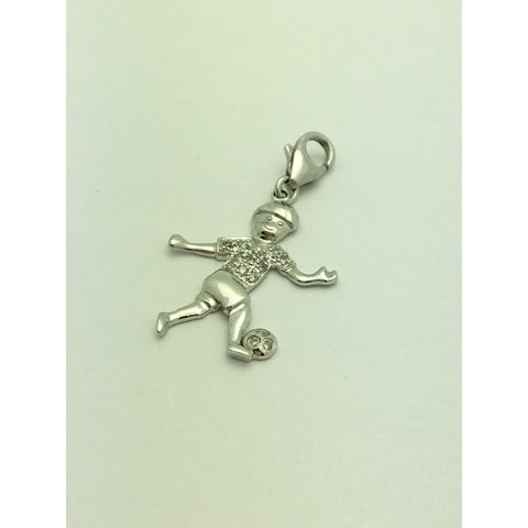 CHARJ033 14K White Gold Soccer Player with Diamonds Charm